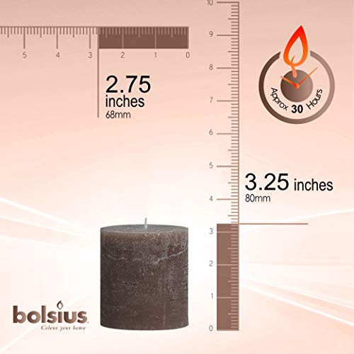 BOLSIUS Rustic Taupe Unscented Pillar Candles - 2.75" X 3.25" Decoration Candles Set of 3 - Clean Burning Dripless Dinner Candles for Wedding & Home Decor Party Restaurant Spa- Aprox (80x68m)