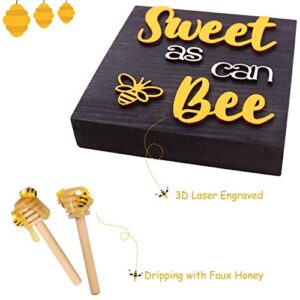 Huray Rayho Bee Wooden Sign Tiered Tray Decor Set of 5, Bee Happy Honeycomb 3D Letter Raised Laser Engrave Wood Block Bundle Honey Dippers Spring Summer Farmhouse Home Kitchen Bookshelf Table Decor