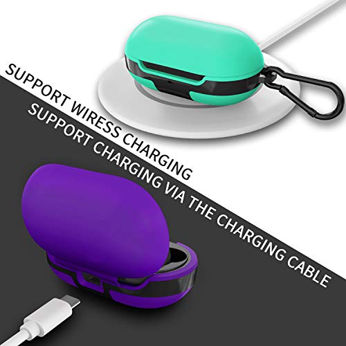 2 Pack Silicone Case Cover for Galaxy Buds Case 2019/Galaxy Buds + Plus Case 2020, with Carabiner, Anti-Lost & Shockproof Soft Skin Accessories for Samsung Galaxy Buds Plus (Purple+Mint Green)