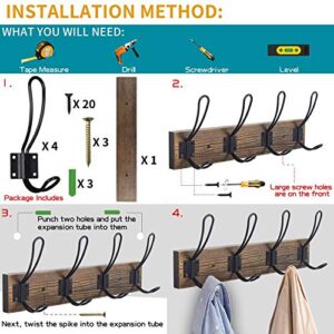 Rustic Coat Rack, Wall Mounted Coat Hook with 4 Farmhouse Hooks, Solid Pine Wood, Perfect Touch for Your Entryway Bathroom Kitchen to Hang Coat Clothes Hat Purse Bag Towel Robes (Brown)