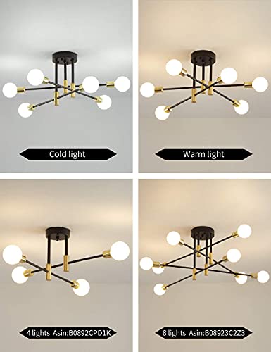 Biewalk Sputnik Chandelier Mid Century Modern Nordic Pendant Lighting 6 Lights Ceiling Light Fixture Black Light for Living Room, Kitchen, Bedroom, Dining Room, ETL Certification