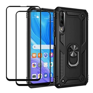 easylifego for huawei y9s / huawei p smart pro 2019 / honor 9x pro kickstand case with screen protector tempered glass [2 pieces], hybrid heavy duty armor dual layer anti-scratch case cover, black