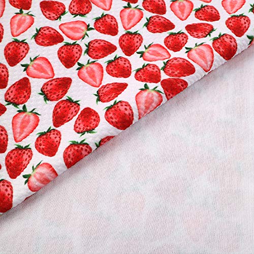 David Angie Fruit Pattern Strawberry Printed Bullet Textured Liverpool Fabric 4 Way Stretch Spandex Knit Fabric by The Yard for Head Wrap Accessories (Strawberry)