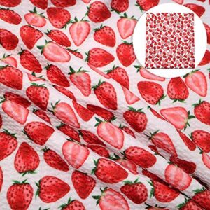 David Angie Fruit Pattern Strawberry Printed Bullet Textured Liverpool Fabric 4 Way Stretch Spandex Knit Fabric by The Yard for Head Wrap Accessories (Strawberry)