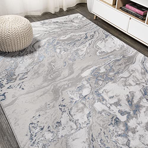 JONATHAN Y SOR203B-4 Swirl Marbled Abstract Indoor Area-Rug Contemporary Casual Transitional Easy-Cleaning Bedroom Kitchen Living Room Non Shedding, 4 X 6, Gray/Blue
