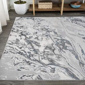 JONATHAN Y SOR203B-4 Swirl Marbled Abstract Indoor Area-Rug Contemporary Casual Transitional Easy-Cleaning Bedroom Kitchen Living Room Non Shedding, 4 X 6, Gray/Blue