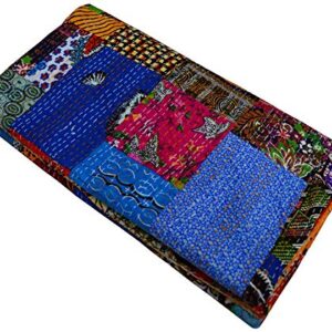 Maviss Homes Beautiful Indian Traditional Patchwork Super Soft Cotton Double Kantha Quilt | Throw Blanket Bedspreads | Cozy Blanket Quilt | Easy Machine Washable and Dryable; Multicolour