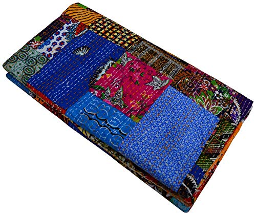 Maviss Homes Beautiful Indian Traditional Patchwork Super Soft Cotton Double Kantha Quilt | Throw Blanket Bedspreads | Cozy Blanket Quilt | Easy Machine Washable and Dryable; Multicolour