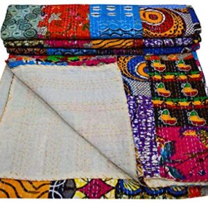 Maviss Homes Beautiful Indian Traditional Patchwork Super Soft Cotton Double Kantha Quilt | Throw Blanket Bedspreads | Cozy Blanket Quilt | Easy Machine Washable and Dryable; Multicolour