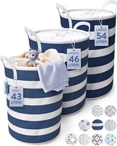 glampers laundry hamper 43/46/54l | large laundry baskets with sturdy handles | collapsible kids hamper for dirty clothes, toys | large, navy