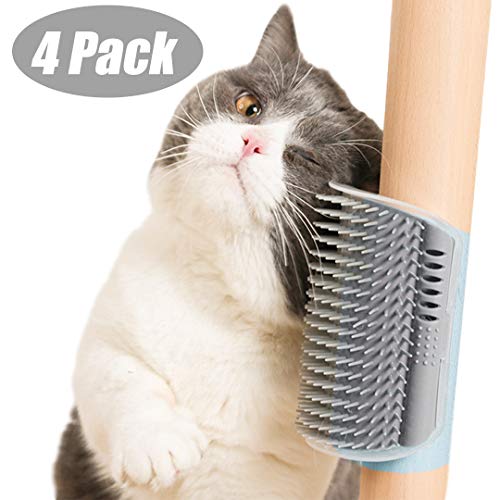 4 Pack Cat Corner Face Scratcher Cat Self Groomer Wall Mount Self Grooming Brush Massage Comb for Long & Short Fur Kitten Cats