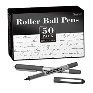 shuttle art rollerball pens, 50 pack black fine point roller ball pens, 0.5mm liquid ink pens for writing journaling taking notes school office