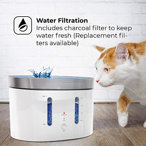 Home Zone Pet Water Fountain - Smart 2.4GHz Automatic Water Fountain for Small Cats and Dogs with Water Filter, 2L