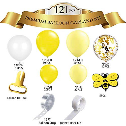 121pcs Yellow Balloons, Balloon Garland Arch Kit, Honeybee Theme Gender Reveal Baby Shower Party Supplies Decorations for Girl and Boy, Birthday Wedding Bridal Anniversary Baptism Party Decorations