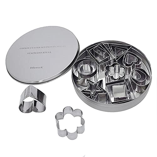 DflowerK 24 Mini Cookie Cutters Shapes Set Biscuit Cutters Stainless Steel Metal Baking Molds for Pastry Dough Donut Fruit Fondant Clay