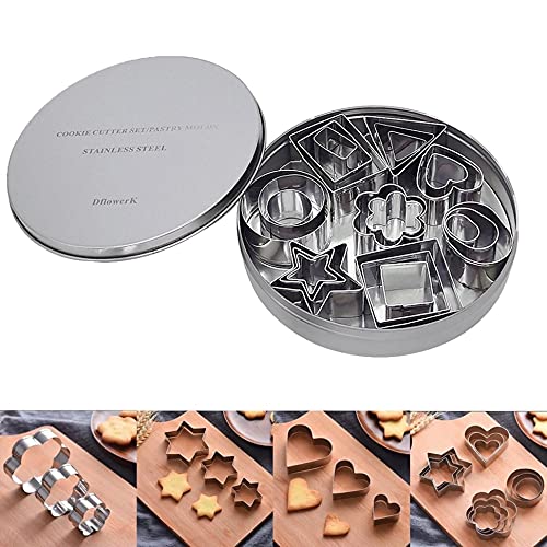 DflowerK 24 Mini Cookie Cutters Shapes Set Biscuit Cutters Stainless Steel Metal Baking Molds for Pastry Dough Donut Fruit Fondant Clay