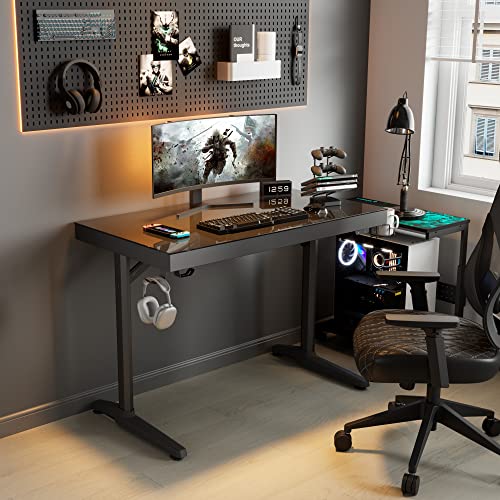 EUREKA ERGONOMIC RGB LED Gaming Desk, Music Sync Lights Up Tempered Glass Desktop, 43" GTG I43 Home Office Computer Table W Controller Rack 4 USB Charging Ports, APP Control