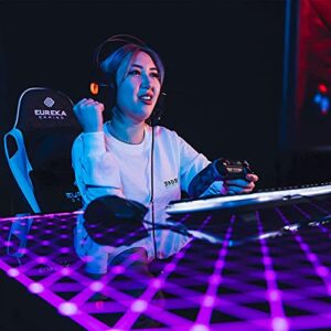 EUREKA ERGONOMIC RGB LED Gaming Desk, Music Sync Lights Up Tempered Glass Desktop, 43" GTG I43 Home Office Computer Table W Controller Rack 4 USB Charging Ports, APP Control