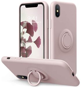 vooii for iphone xs/x case kickstand | baby grade liquid silicone | 10ft drop tested protective, microfiber lining shockproof full-body cover case for iphone xs/x (sand pink)