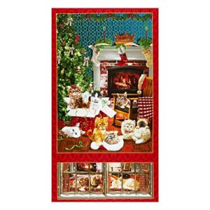 henry glass fireside kittens kitten banner 24in panel red quilt fabric