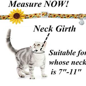 Flower Cat Collar with Detachable Sunflower Charm,Yellow Breakaway Kitten Collar with Bell