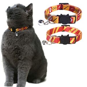 coomour 2pcs halloween cat collar safely breakaway magic stripe pattern adjustable kitty collars with cute bell for cats kitten (red)