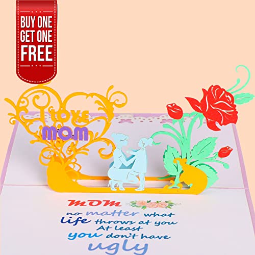 CUTE POPUP - Happy Mother's Day Pop Up Card, Women's Day Card, 3D Lovely Girl Reading Card, Pop Up Cards Thinking of You, Meditation Card for Women, Mom, Wife to Enjoy Wonderful Life 6''x6''