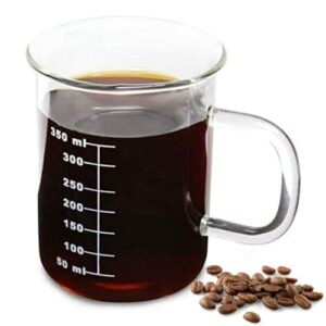 novelty laboratory beaker mug 14 ounces (425 ml) - made from heat resistant borosilicate glass - accurate measurement markings on side - microwave safe - perfect for a coffee, tea & science lover