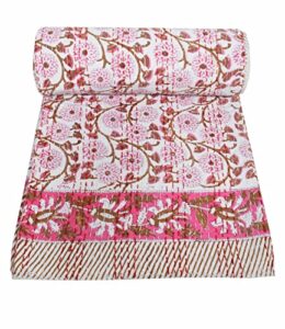 maviss homes beautiful indian traditional patchwork super soft cotton double kantha quilt | throw blanket bedspreads | cozy blanket quilt | easy machine washable and dryable; red