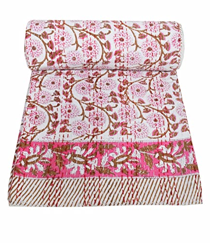 Maviss Homes Beautiful Indian Traditional Patchwork Super Soft Cotton Double Kantha Quilt | Throw Blanket Bedspreads | Cozy Blanket Quilt | Easy Machine Washable and Dryable; Red