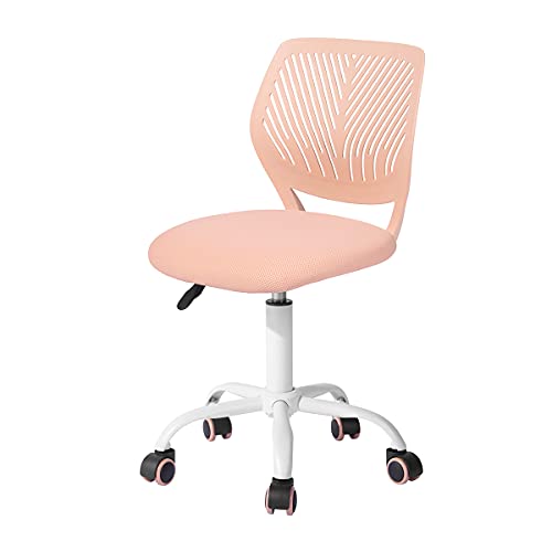 Geniqua Children Task Chair Lumbar Mid Back Adjustable Height Study Computer Chair with Mesh Seat Casters for Home Office, School, Rose Pink