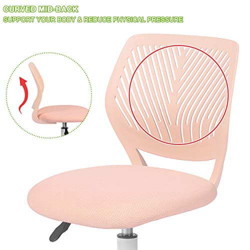 Geniqua Children Task Chair Lumbar Mid Back Adjustable Height Study Computer Chair with Mesh Seat Casters for Home Office, School, Rose Pink