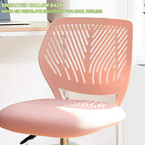 Geniqua Children Task Chair Lumbar Mid Back Adjustable Height Study Computer Chair with Mesh Seat Casters for Home Office, School, Rose Pink