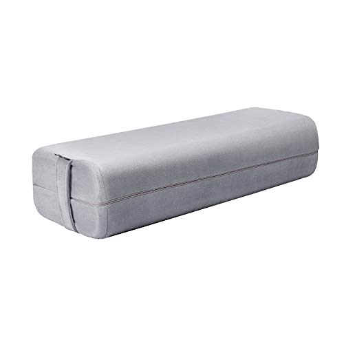 REEHUT Yoga Bolster Pillow, Comfortable Meditation Pillow of Mixed Density, Covered with Machine Washable Suede Pillowcase with Handle (Grey)