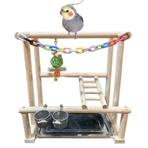 napural bird playground bird play stand cockatiel playground wood perch gym playpen ladder with feeder cups toys exercise play (include a chewing toy)