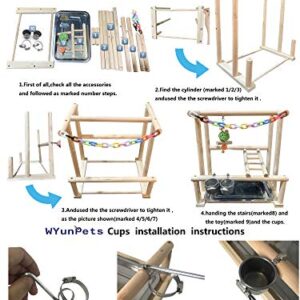 NAPURAL Bird Playground Bird Play Stand Cockatiel Playground Wood Perch Gym Playpen Ladder with Feeder Cups Toys Exercise Play (Include a Chewing Toy)