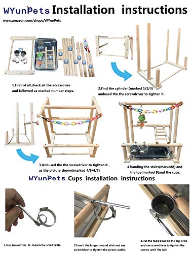 NAPURAL Bird Playground Bird Play Stand Cockatiel Playground Wood Perch Gym Playpen Ladder with Feeder Cups Toys Exercise Play (Include a Chewing Toy)