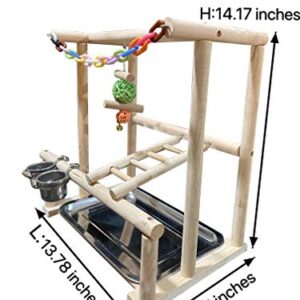 NAPURAL Bird Playground Bird Play Stand Cockatiel Playground Wood Perch Gym Playpen Ladder with Feeder Cups Toys Exercise Play (Include a Chewing Toy)