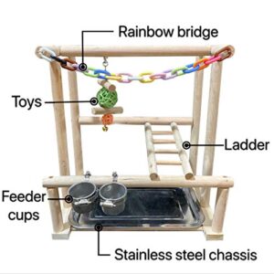 NAPURAL Bird Playground Bird Play Stand Cockatiel Playground Wood Perch Gym Playpen Ladder with Feeder Cups Toys Exercise Play (Include a Chewing Toy)