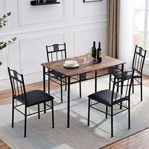 VECELO Dining Table Set with 4 Chairs, Retro Brown