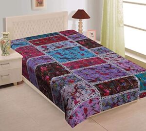 maviss homes beautiful indian traditional patchwork super soft cotton double kantha quilt | throw blanket bedspreads | cozy blanket quilt | easy machine washable and dryable; multicolour
