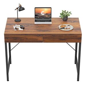 cubicubi computer desk with 2 storage drawers, 40 inch home office writing desk, study table for small space, dark rustic