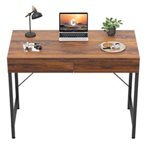 CubiCubi Computer Desk with 2 Storage Drawers, 40 inch Home Office Writing Desk, Study Table for Small Space, Dark Rustic