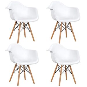 giantex dining chairs set of 4 white, easily assemble modern mid century dining chairs with wood legs, max load to 330 lbs, plastic kitchen chairs with arm for dining room