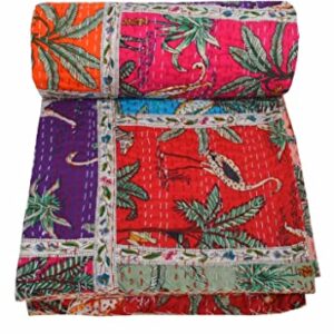 Maviss Homes Beautiful Indian Traditional Patchwork Super Soft Cotton Double Kantha Quilt | Throw Blanket Bedspreads | Cozy Blanket Quilt | Easy Machine Washable and Dryable; Black