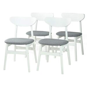 wickerix set of 4 solid wood yumiko dining kitchen modern side chairs w/padded seat, white color