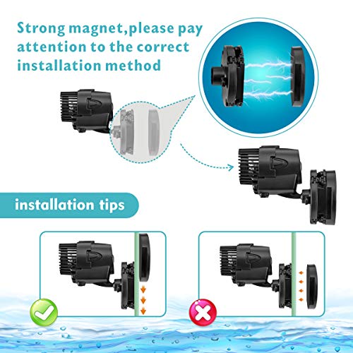 AQQA Aquarium Wavemaker Circulation Pump,360°Adjustable Ultra-silence Magnetic Mount Suction Submersible Powerhead Pump,530GPH Flow For Freshwater or Saltwater Fish Tank (3W 530GPH)