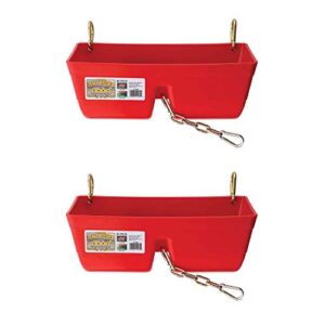 little giant ff16red 9 quart heavy duty plastic feed trough bucket fence feeder with clips for livestock & pets, red (2 pack)