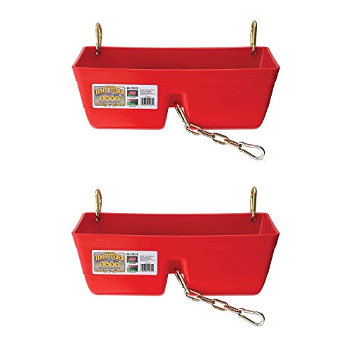 Little Giant FF16RED 9 Quart Heavy Duty Plastic Feed Trough Bucket Fence Feeder with Clips for Livestock & Pets, Red (2 Pack)