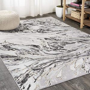 jonathan y sor203c-8 swirl marbled abstract indoor area-rug contemporary casual transitional easy-cleaning bedroom kitchen living room non shedding, 8 x 10, gray/black